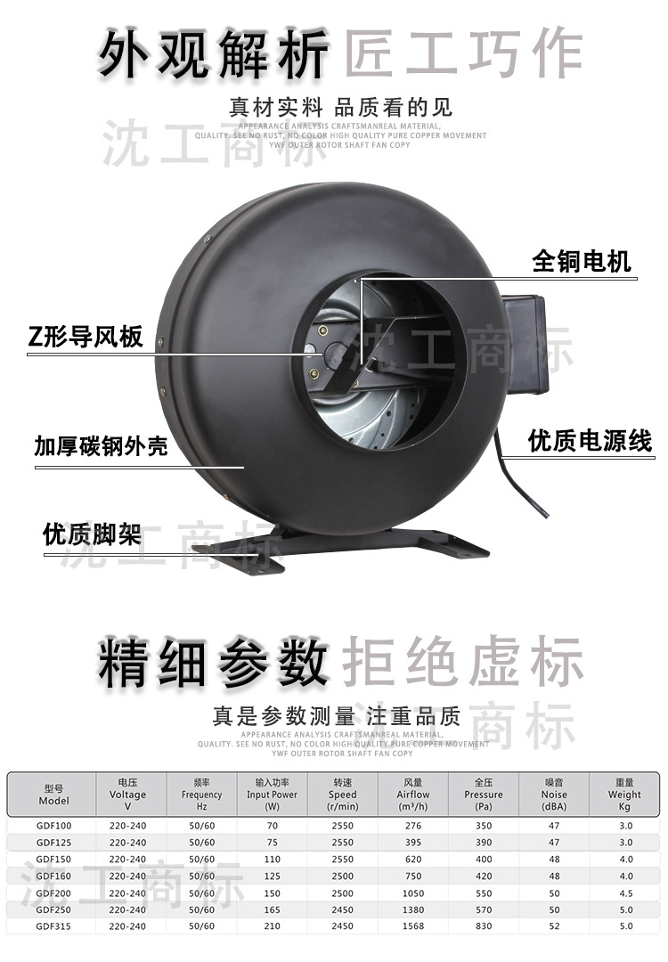 Shen Gong GDF Outer Rotor round Pipeline Blower Energy-Saving Low Noise Cooling Fan Air Factory Direct Sales Wholesale Shen Gong GDF Outer Rotor round Pipeline Blower Energy-Saving Low Noise Cooling Fan Air Factory Direct Sales Wholesale