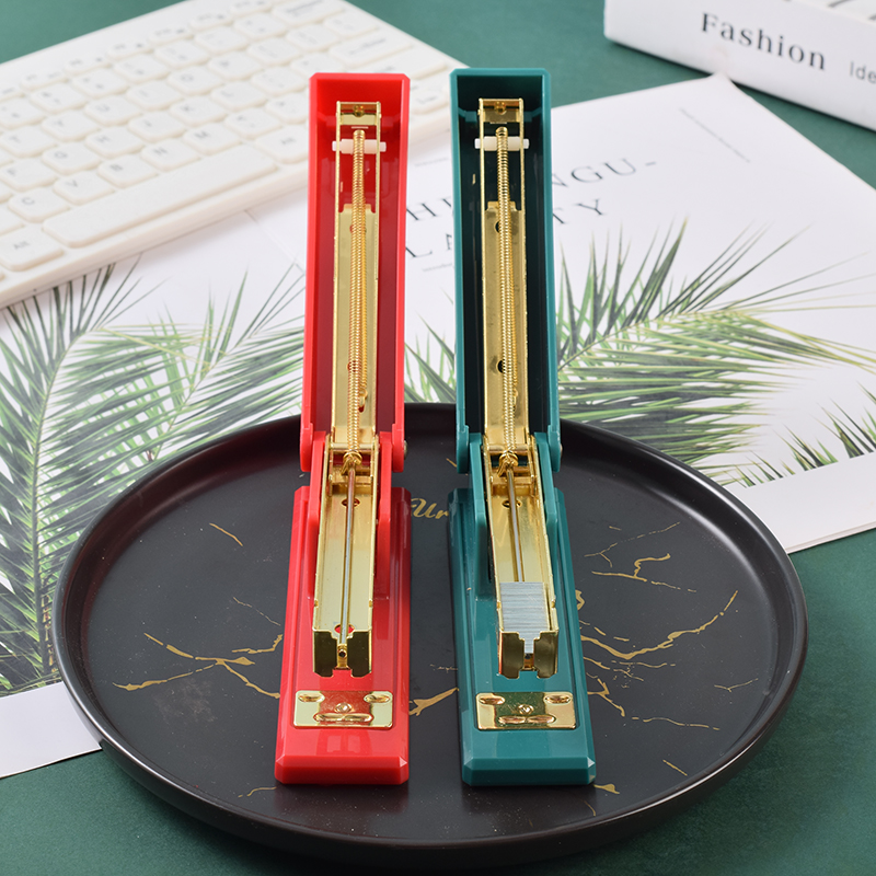 Factory Customized Red Green Gold Christmas Stapler Light Luxury Lengthened Stapler 12# Large Office Book Stapler 