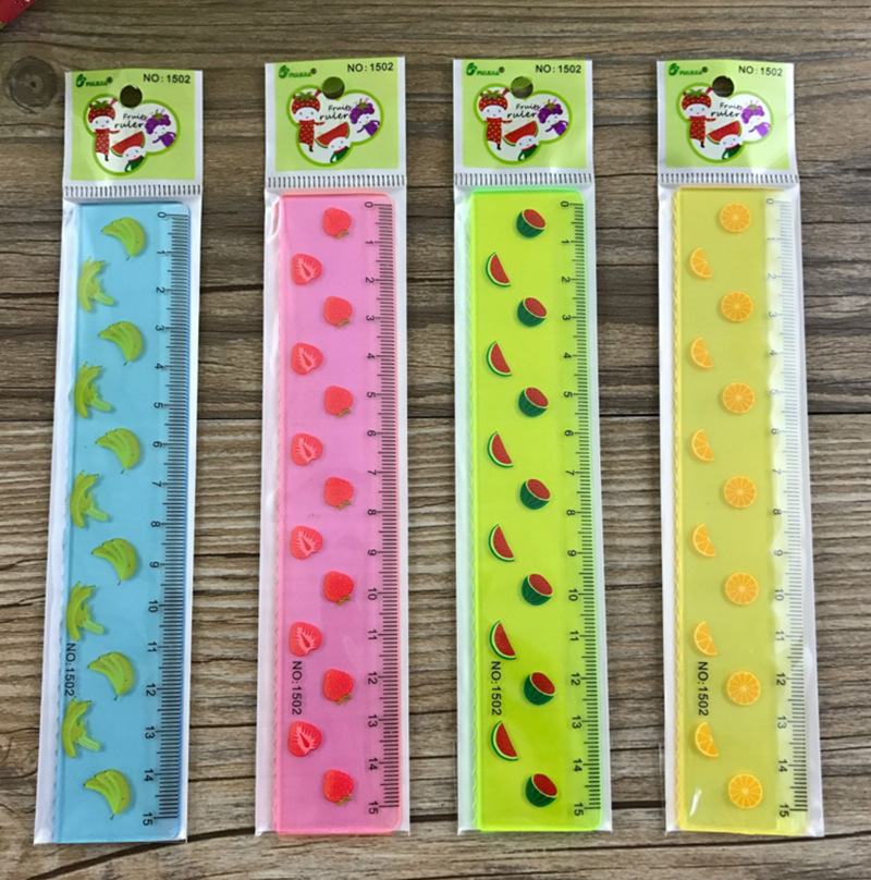 Factory direct sales fruit ruler wholesale cartoon mini plastic measuring ruler 15cm math class learning supplies