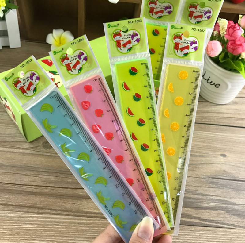 Factory direct sales fruit ruler wholesale cartoon mini plastic measuring ruler 15cm math class learning supplies