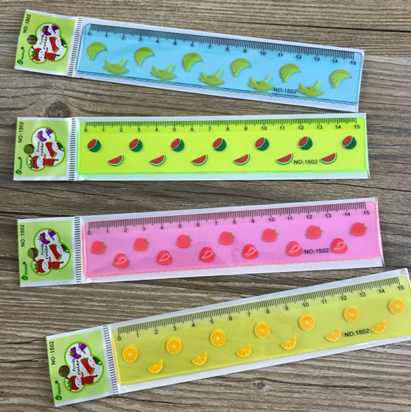 Factory direct sales fruit ruler wholesale cartoon mini plastic measuring ruler 15cm math class learning supplies