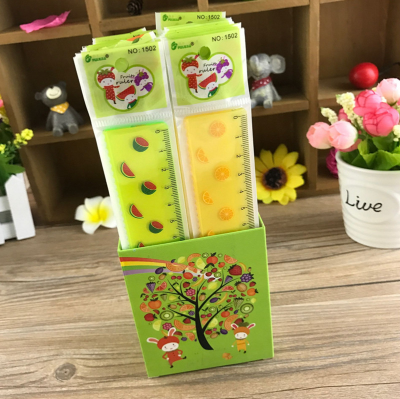 Factory direct sales fruit ruler wholesale cartoon mini plastic measuring ruler 15cm math class learning supplies