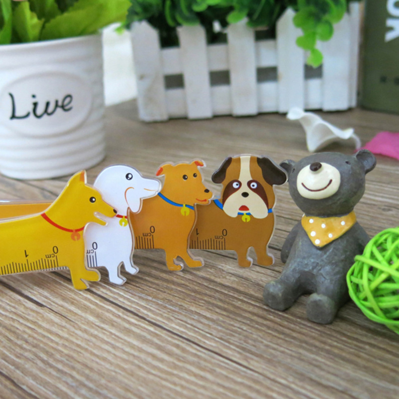 Korean cartoon dog style ruler 15CM middle and primary school students learning supplies plastic ruler wholesale