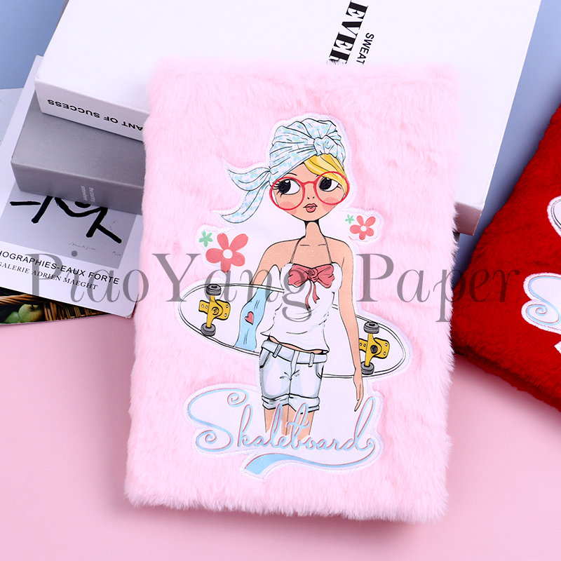Hand book notebook cute plush embroidery Skateboard girl heart diary creative notebook