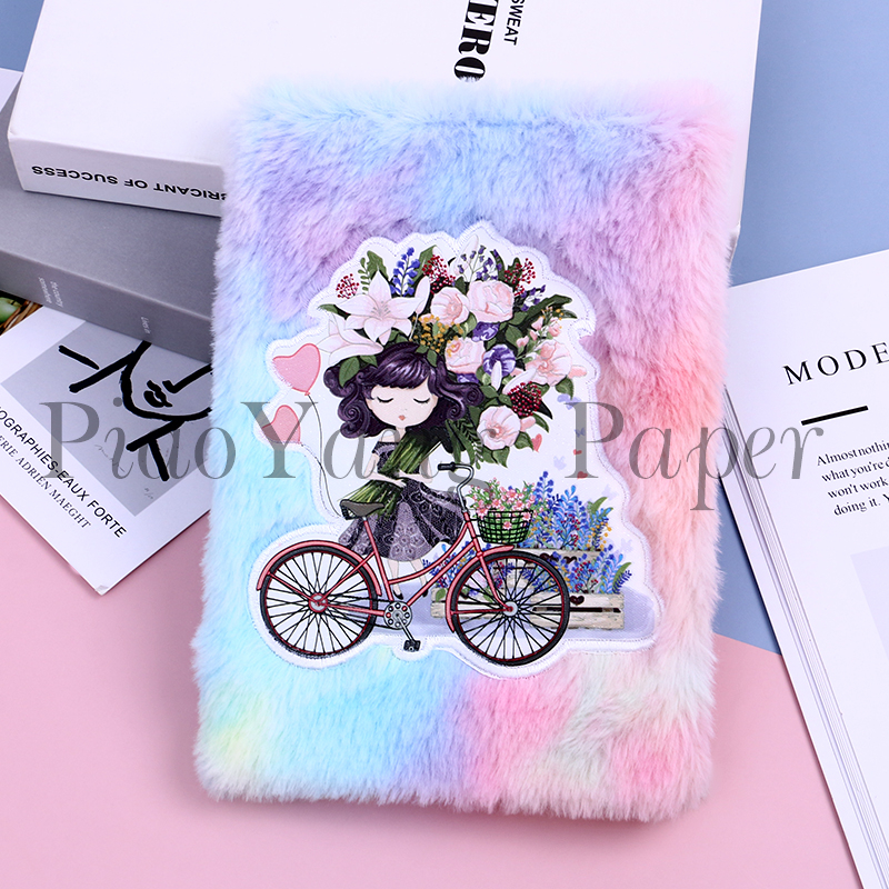 Pink notebook girls heart high appearance level notepad girls with student gifts embroidery plush notebook