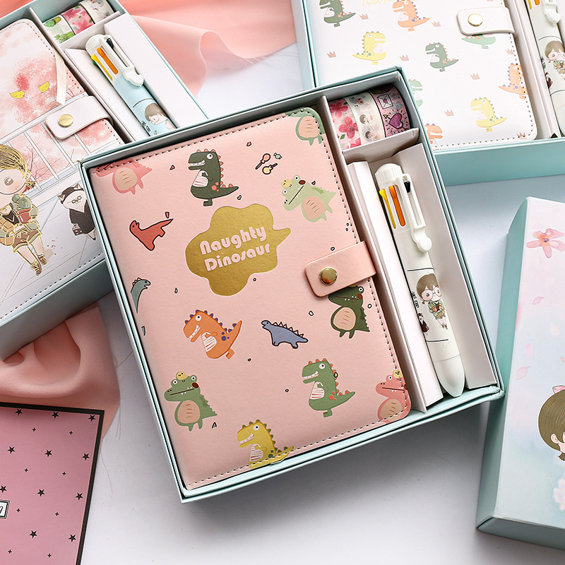 Cute Cartoon Creativity Journal Book Set Notebook College Student Gift Box Notepad Magnetic Snap Diary Book