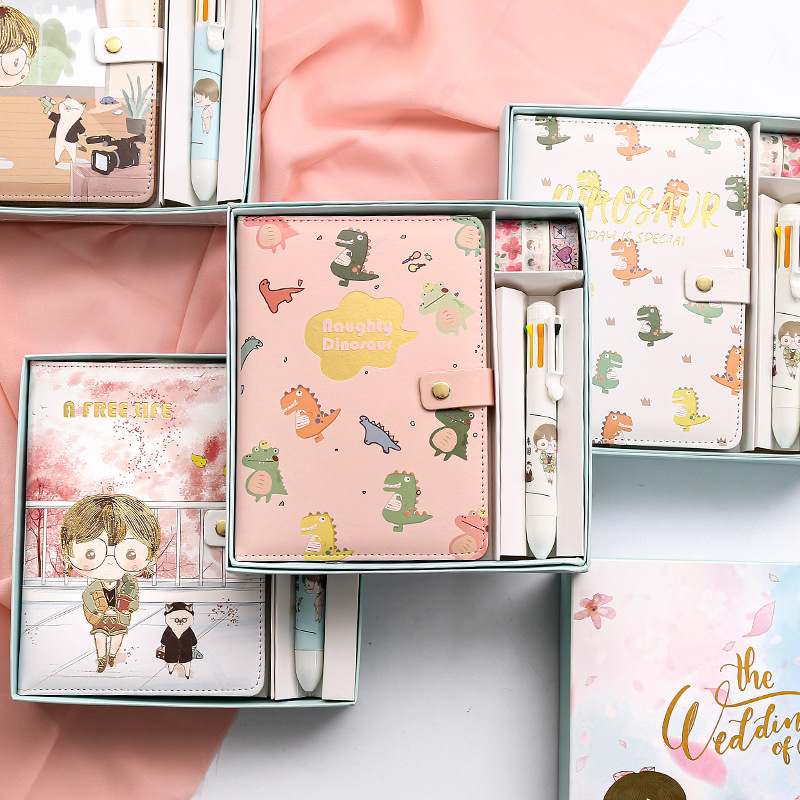 Cute Cartoon Creativity Journal Book Set Notebook College Student Gift Box Notepad Magnetic Snap Diary Book