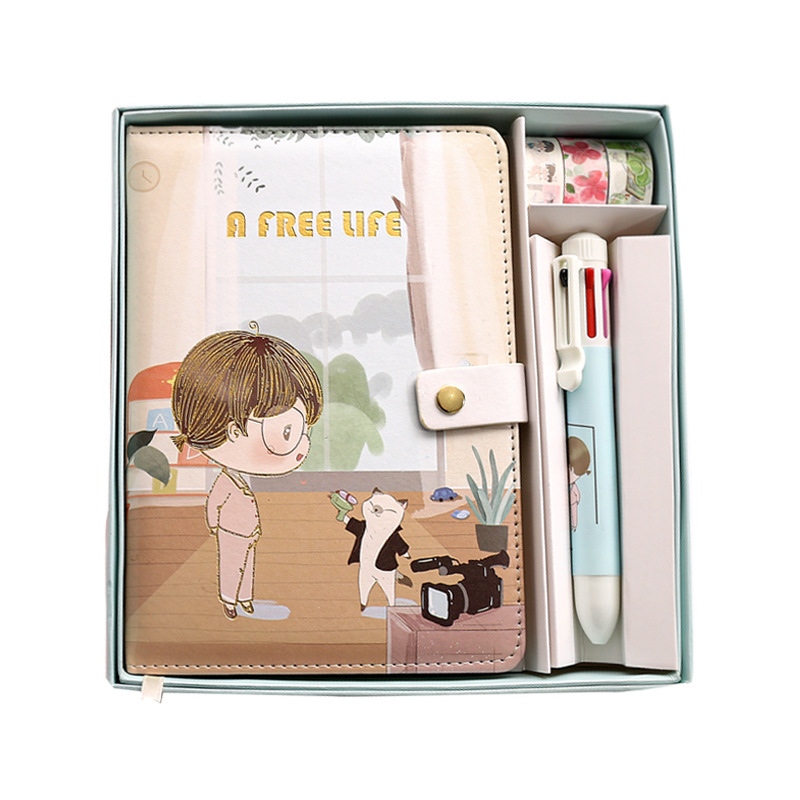 Cute Cartoon Creativity Journal Book Set Notebook College Student Gift Box Notepad Magnetic Snap Diary Book