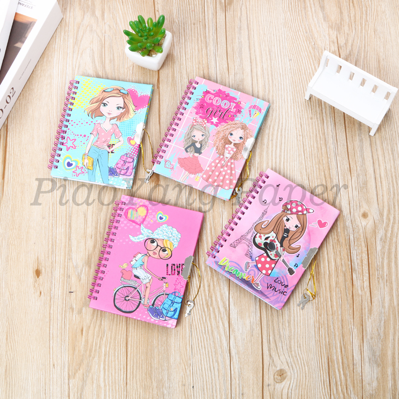 Diary book with lock Korea creative little fresh and lovely primary school children notebooks simple cartoon