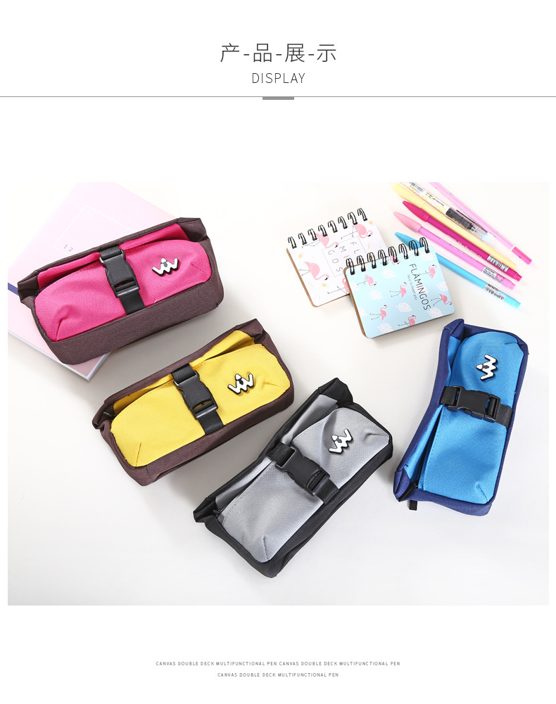 Simple canvas with large capacity, three-layer pencil bag, multi-functional student creative cloth art pen bag Simple canvas with large capacity, three-layer pencil bag, multi-functional student creative cloth art pen bag