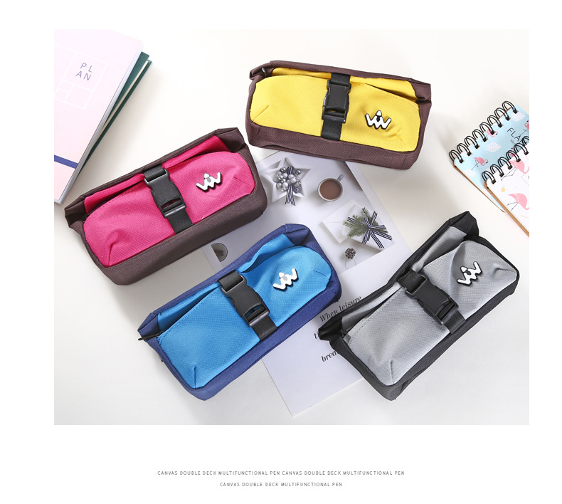 Simple canvas with large capacity, three-layer pencil bag, multi-functional student creative cloth art pen bag Simple canvas with large capacity, three-layer pencil bag, multi-functional student creative cloth art pen bag