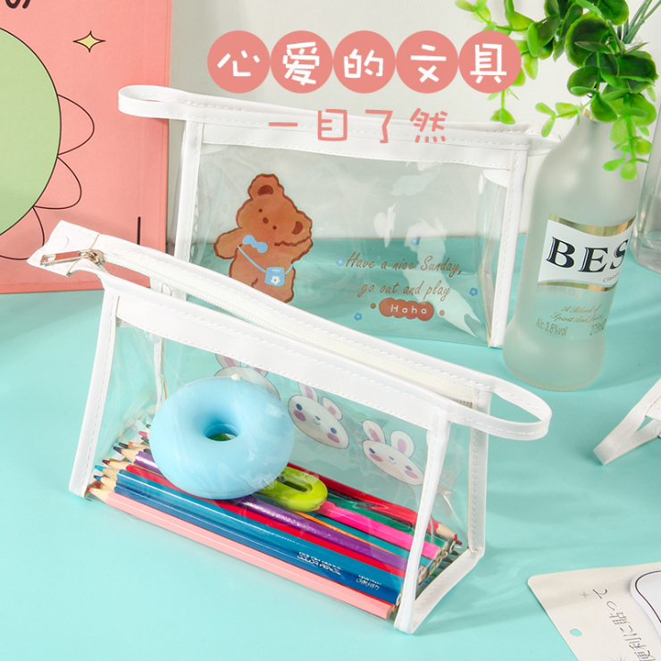 Large Capacity Pencil Case Transparent Pencil Bag PVC Pen Bag Stationery Case Portable Pencil Case Cosmetic Bag Wash Bag