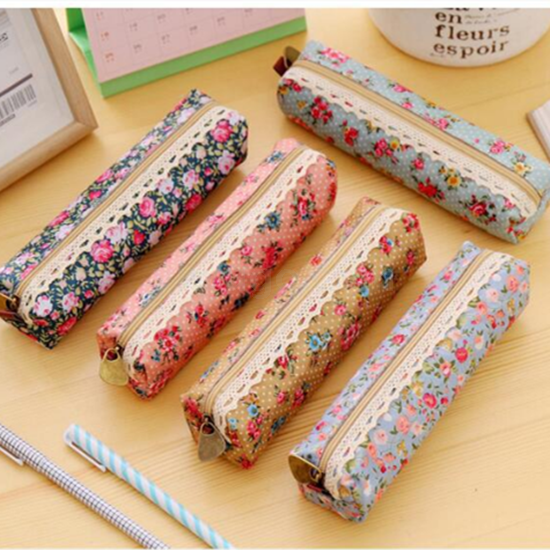 Wind Cartoon Student pen bag Foreign trade canvas vintage broken flower pencil bag elegant stationery bag box Wind Cartoon Student pen bag Foreign trade canvas vintage broken flower pencil bag elegant stationery bag box