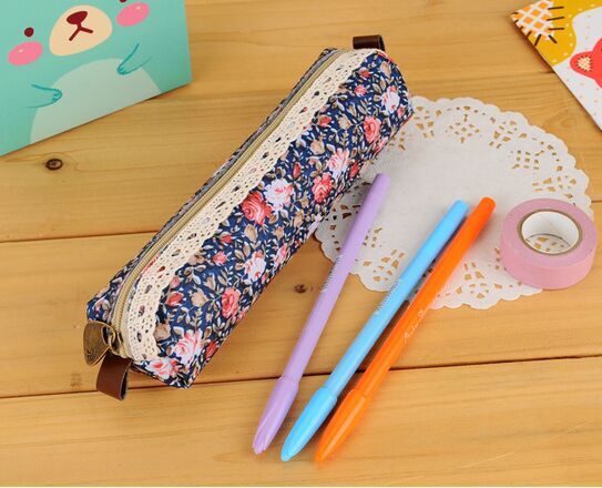 Wind Cartoon Student pen bag Foreign trade canvas vintage broken flower pencil bag elegant stationery bag box Wind Cartoon Student pen bag Foreign trade canvas vintage broken flower pencil bag elegant stationery bag box