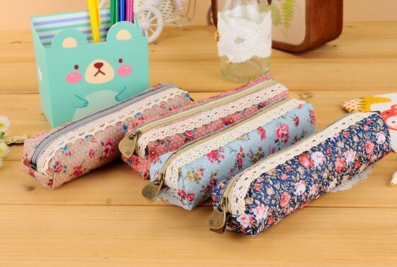 Wind Cartoon Student pen bag Foreign trade canvas vintage broken flower pencil bag elegant stationery bag box Wind Cartoon Student pen bag Foreign trade canvas vintage broken flower pencil bag elegant stationery bag box