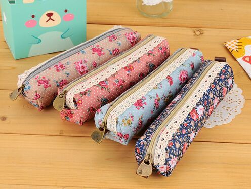 Wind Cartoon Student pen bag Foreign trade canvas vintage broken flower pencil bag elegant stationery bag box Wind Cartoon Student pen bag Foreign trade canvas vintage broken flower pencil bag elegant stationery bag box
