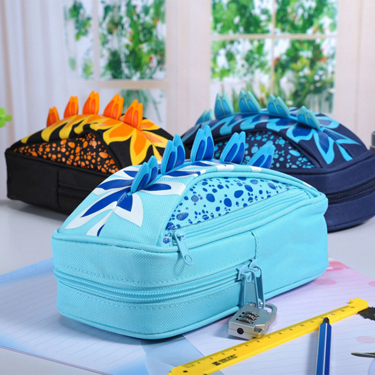 New stegosaurus pen bag with a combination lock on the large capacity simulation car students stationery bag