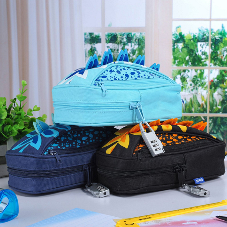 New stegosaurus pen bag with a combination lock on the large capacity simulation car students stationery bag