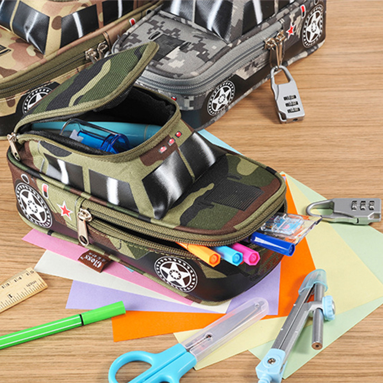 New camouflage suv pen bag with password lock large capacity simulation vehicle students stationery bag