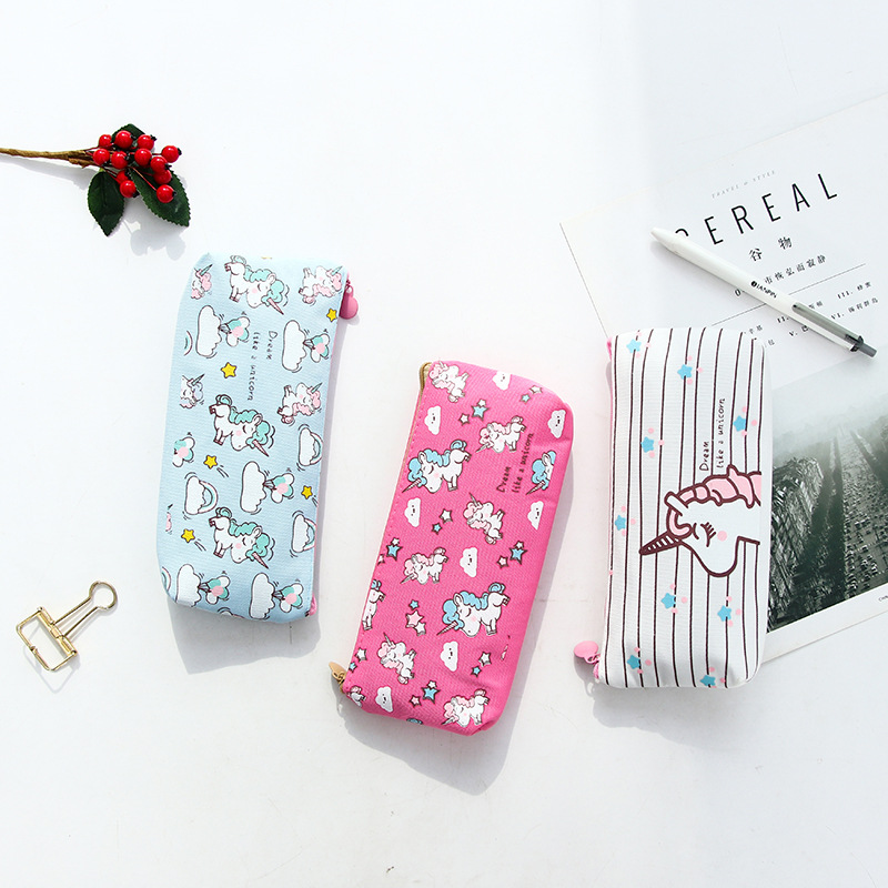 Unicorn pen bag student pencil case storage bag small fresh pencil female 