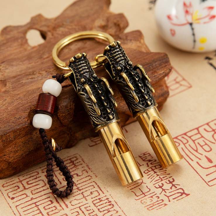 Retro Pure Brass Whistle Brass Faucet Whistle Key Pendants Men and Women Personality Outdoor Survival Password Whistle
