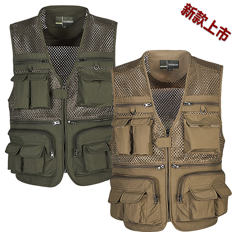 Print photo vest fishing Vest male Spring and Summer Mesh Jacket Outdoor Overalls Pocket dad
