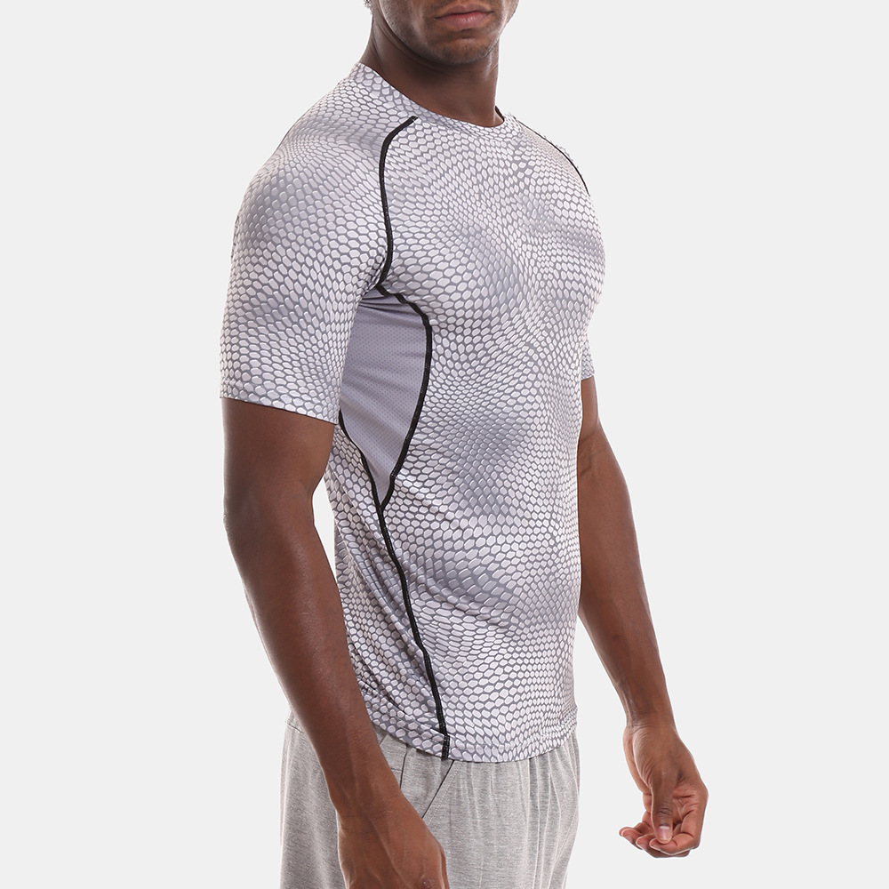 New crossborder quickdry short sleeve outdoor snakeskin jacket Tshirt Training men&#039;s yoga exercise fitness clothing