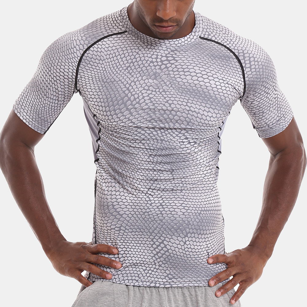 New crossborder quickdry short sleeve outdoor snakeskin jacket Tshirt Training men&#039;s yoga exercise fitness clothing