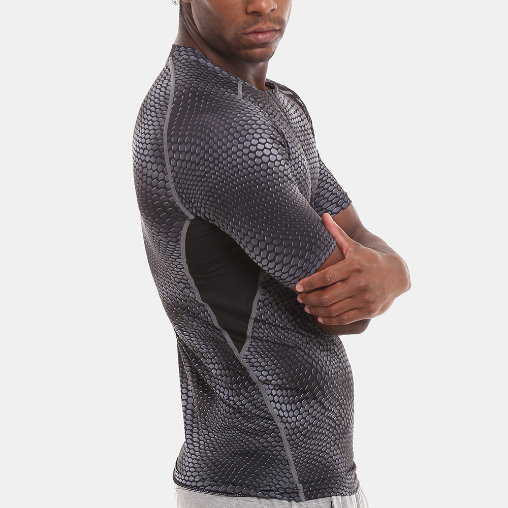 New crossborder quickdry short sleeve outdoor snakeskin jacket Tshirt Training men&#039;s yoga exercise fitness clothing