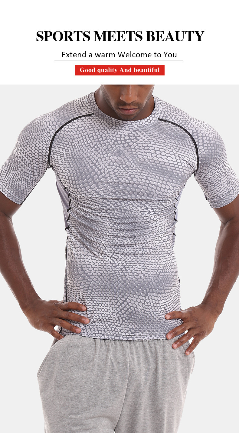 New crossborder quickdry short sleeve outdoor snakeskin jacket Tshirt Training men's yoga exercise fitness clothing New crossborder quickdry short sleeve outdoor snakeskin jacket Tshirt Training men's yoga exercise fitness clothing