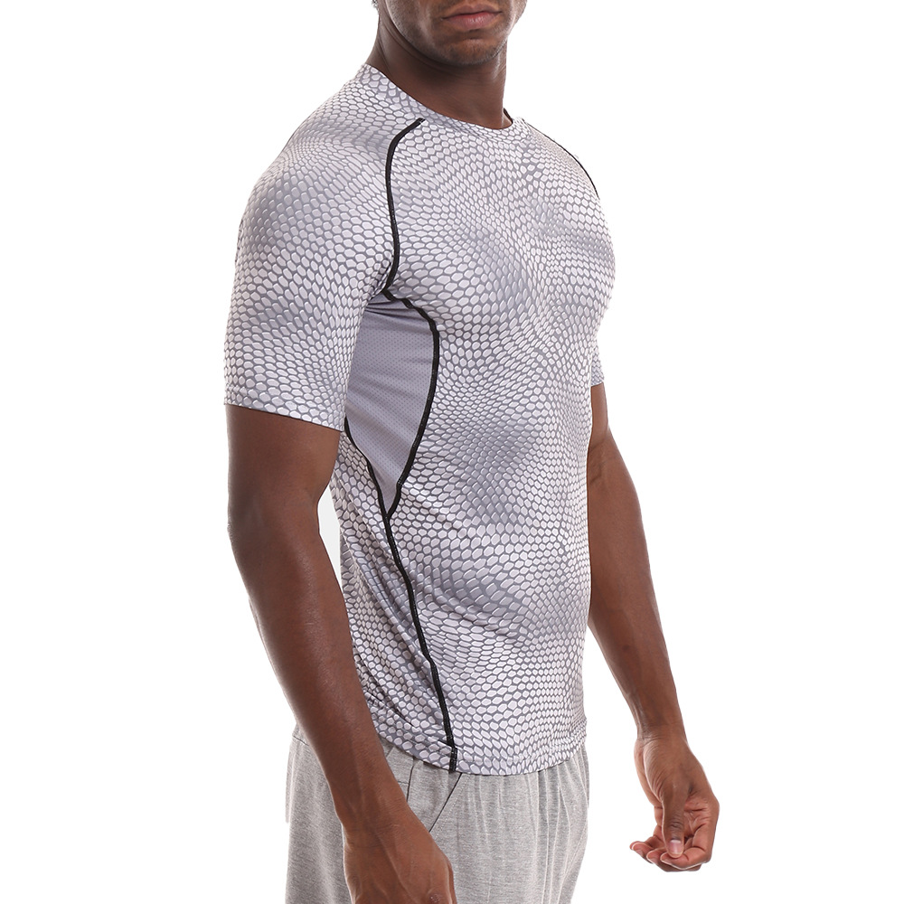 New crossborder quickdry short sleeve outdoor snakeskin jacket Tshirt Training men&#039;s yoga exercise fitness clothing