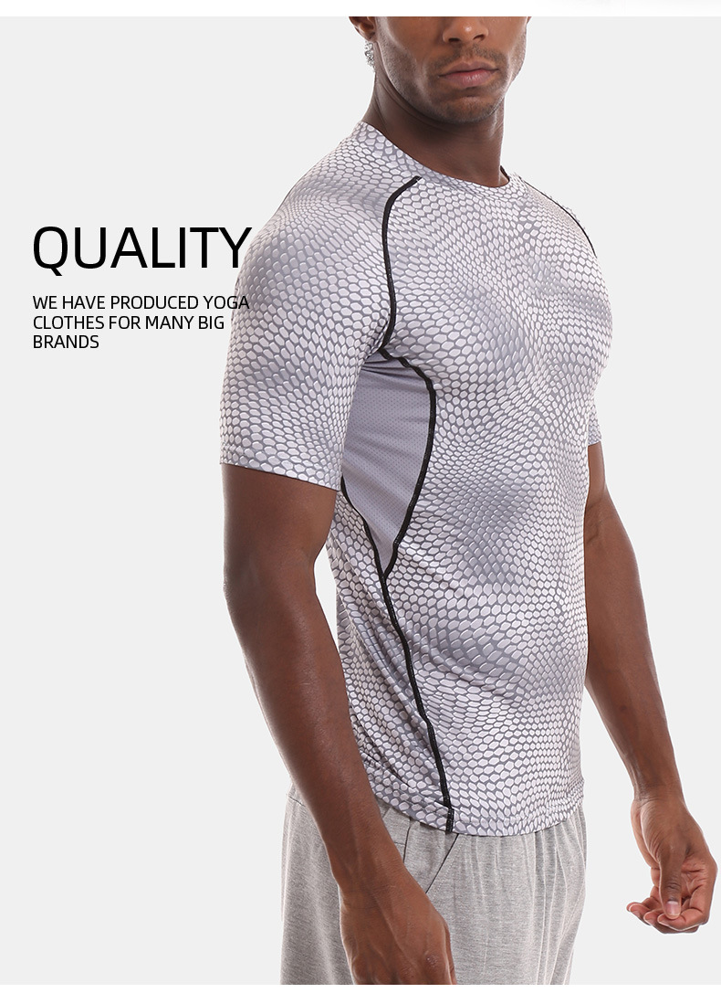New crossborder quickdry short sleeve outdoor snakeskin jacket Tshirt Training men's yoga exercise fitness clothing New crossborder quickdry short sleeve outdoor snakeskin jacket Tshirt Training men's yoga exercise fitness clothing