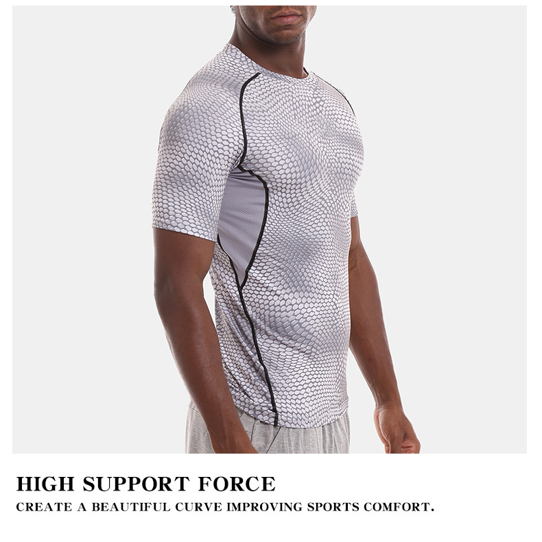 New crossborder quickdry short sleeve outdoor snakeskin jacket Tshirt Training men's yoga exercise fitness clothing New crossborder quickdry short sleeve outdoor snakeskin jacket Tshirt Training men's yoga exercise fitness clothing