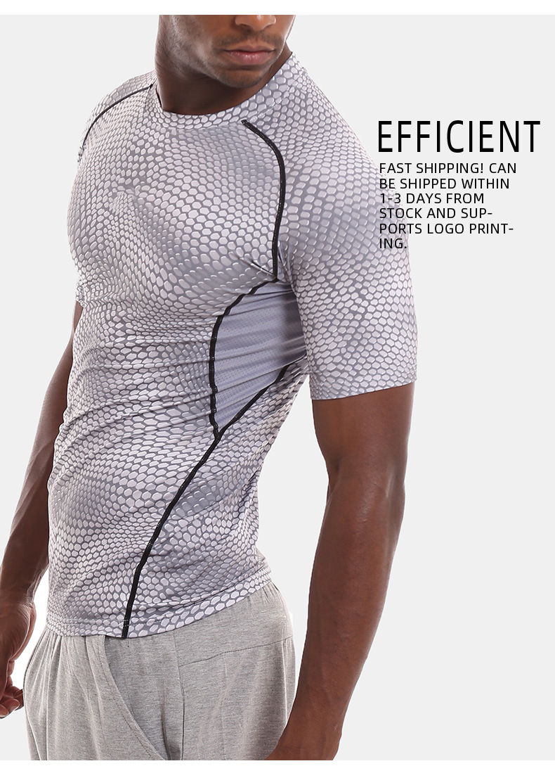 New crossborder quickdry short sleeve outdoor snakeskin jacket Tshirt Training men's yoga exercise fitness clothing New crossborder quickdry short sleeve outdoor snakeskin jacket Tshirt Training men's yoga exercise fitness clothing