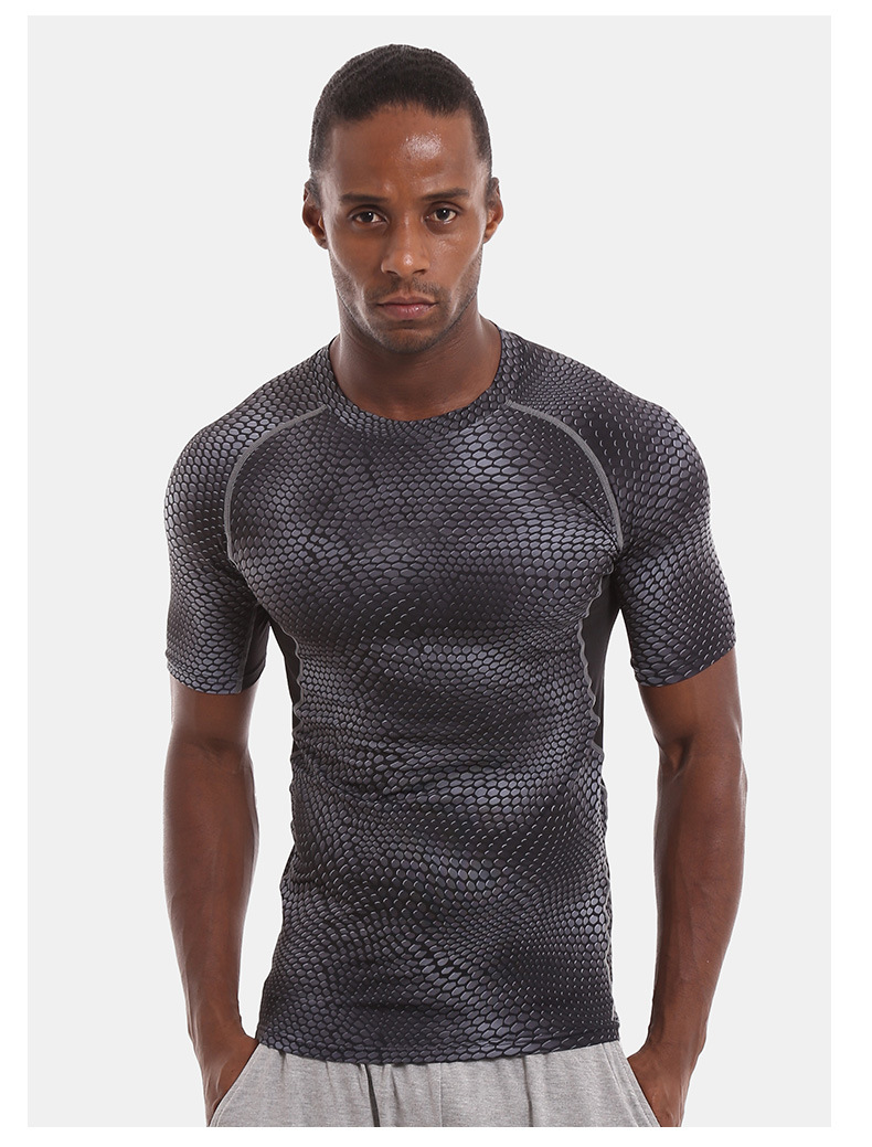 New crossborder quickdry short sleeve outdoor snakeskin jacket Tshirt Training men's yoga exercise fitness clothing New crossborder quickdry short sleeve outdoor snakeskin jacket Tshirt Training men's yoga exercise fitness clothing