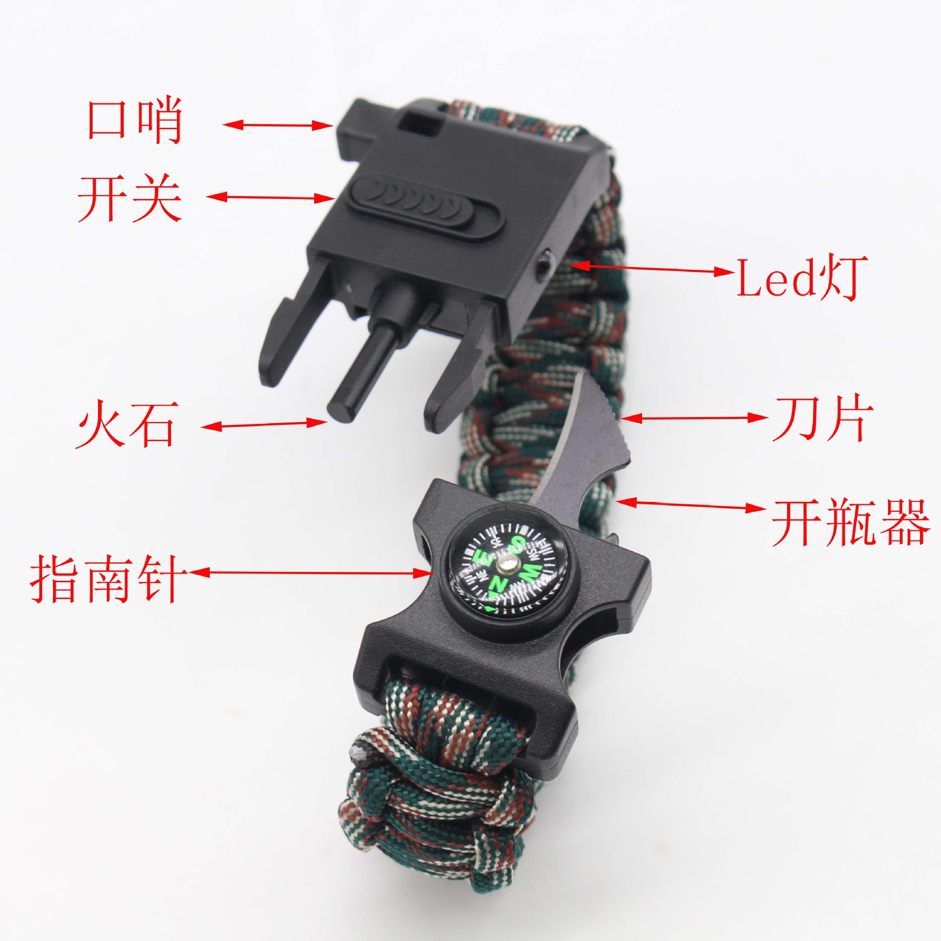 Paracord Bracelet Lighting Lamp Riding Outdoor Wilderness Survival Umbrella Rope Bangle Bracelet Life-Saving Knife