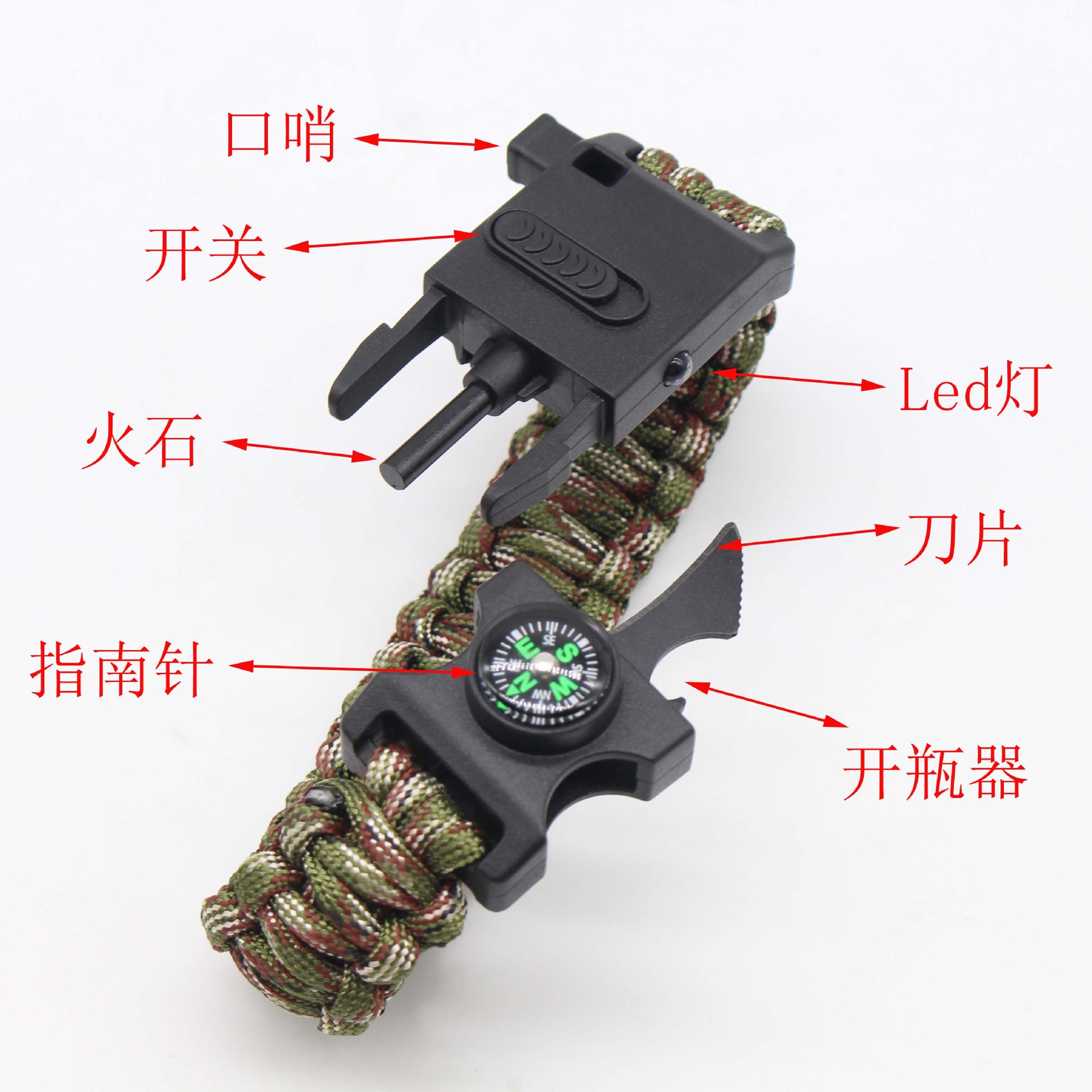Paracord Bracelet Lighting Lamp Riding Outdoor Wilderness Survival Umbrella Rope Bangle Bracelet Life-Saving Knife