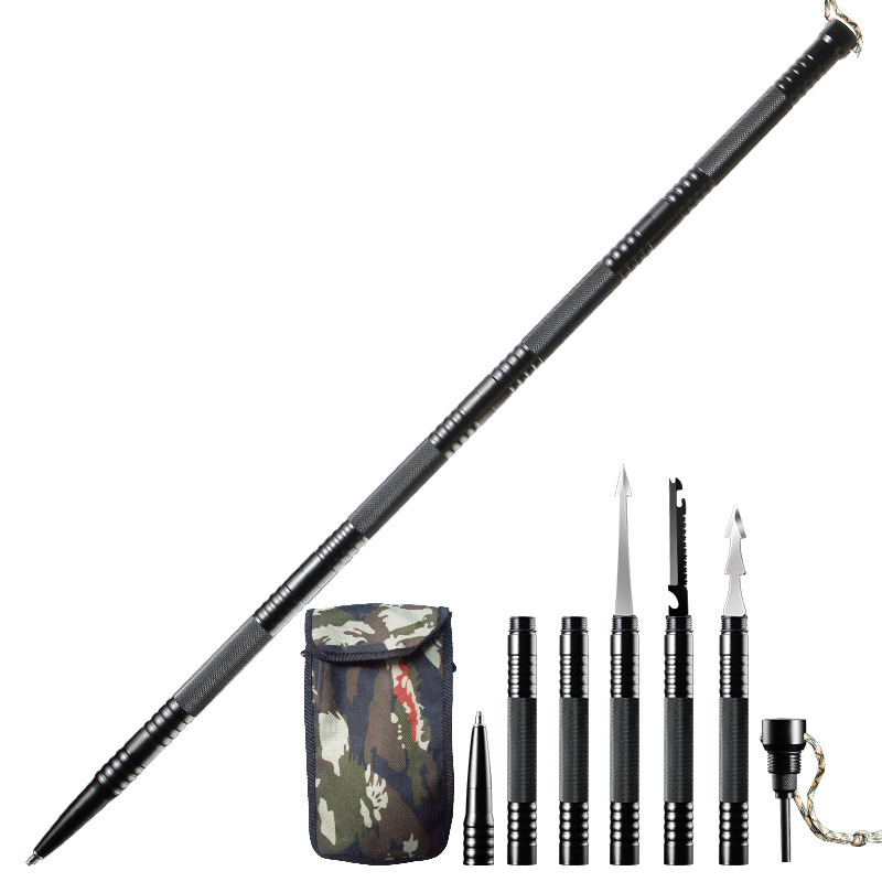 Outdoor Multifunction Trekking Poles Aluminum Alloy Stick Outdoor Stick Special Forces Foldable Climbing Stick Crutch