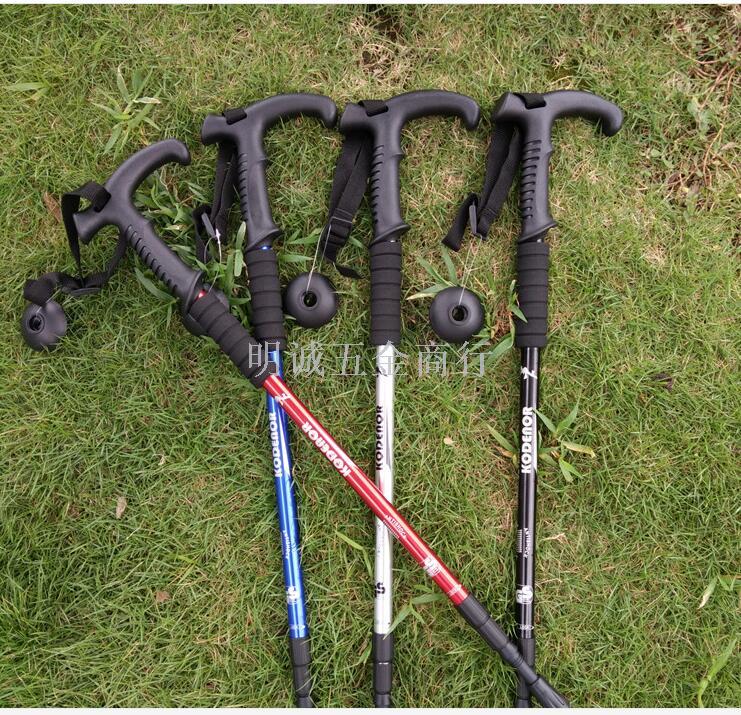 Three-section aluminum trekking pole cane walking stick t bent shank ultra light travel outdoor old hiking sticks Three-section aluminum trekking pole cane walking stick t bent shank ultra light travel outdoor old hiking sticks