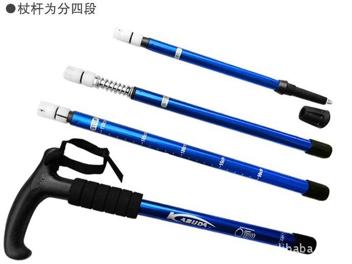 Four-bend/bend handle b handle alpenstock multifunctional trekking poles with t-handle aluminum cane 350g