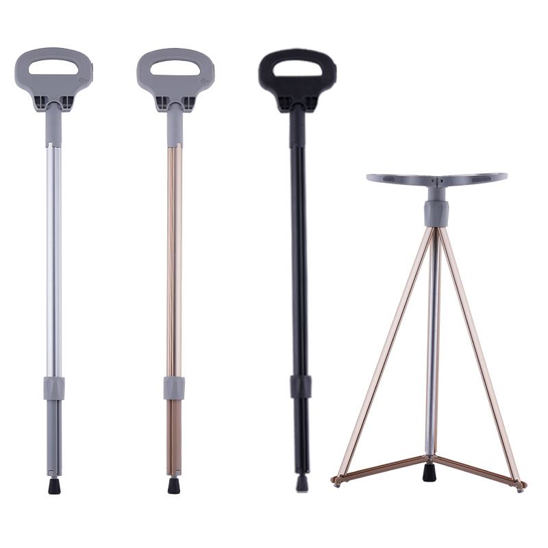 2021 New Multifunction Trekking Poles Portable Folding Cane Vibration Massage Mobile Power Crutch Factory Supply
