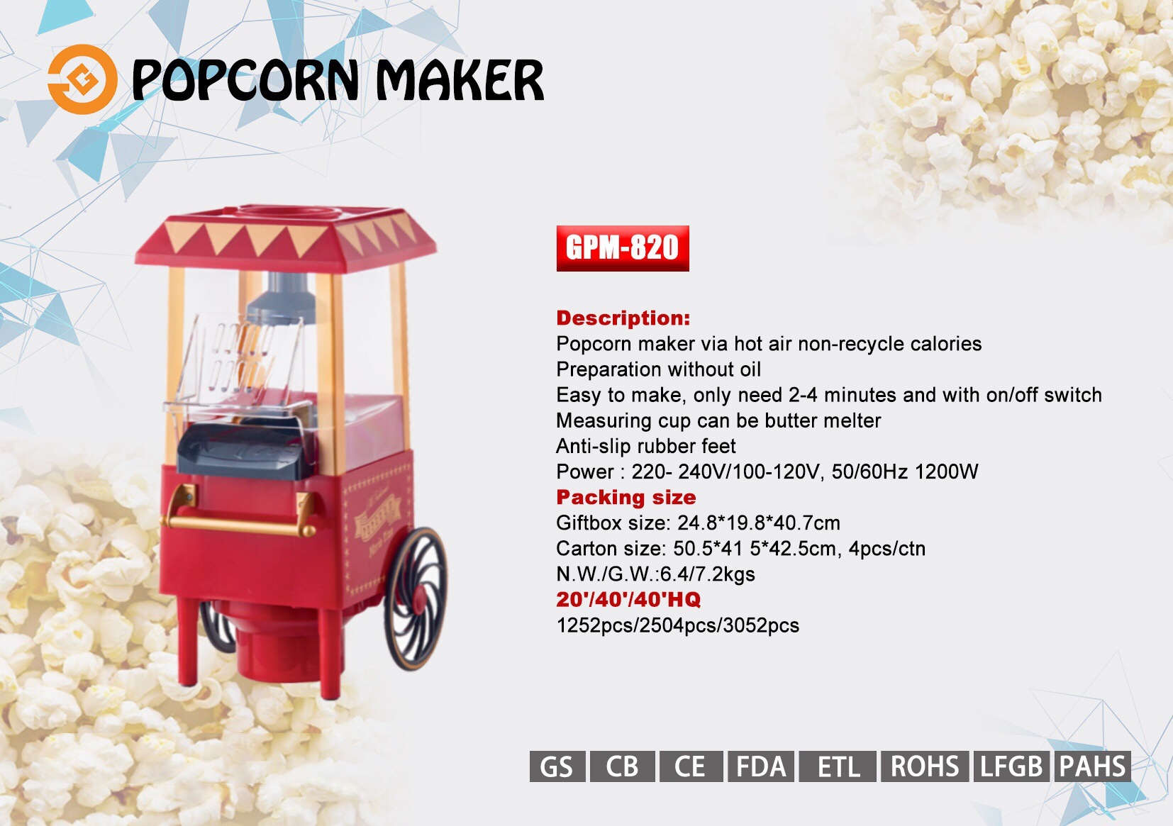 Classic Car Popcorn Machine Electric Small Particles Maize Bulking Machine 110-220V Kitchen Small Appliances