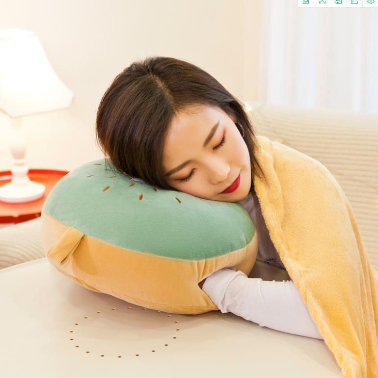 Cartoon Fruit Three-in-One Flannel Pillow and Quilt Dual-Use Car Air Conditioner Quilt Cushion Cover Nap Blanket