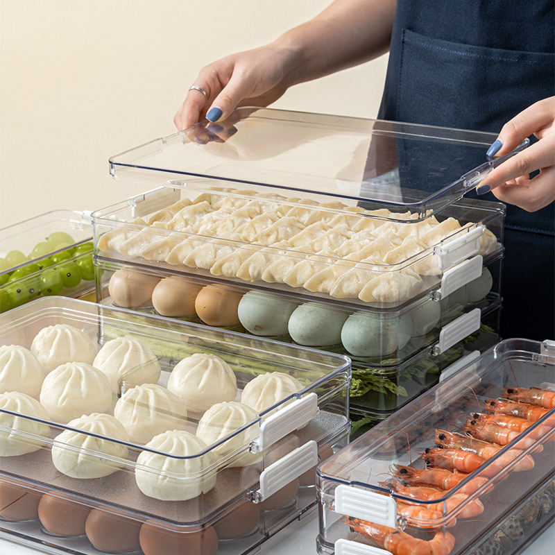 Transparent Refrigerator Storage Box Plastic Kitchen Food Fresh-Keeping Box Finishing Box Dumplings Box Stackable