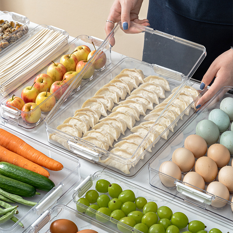 Transparent Refrigerator Storage Box Plastic Kitchen Food Fresh-Keeping Box Finishing Box Dumplings Box Stackable