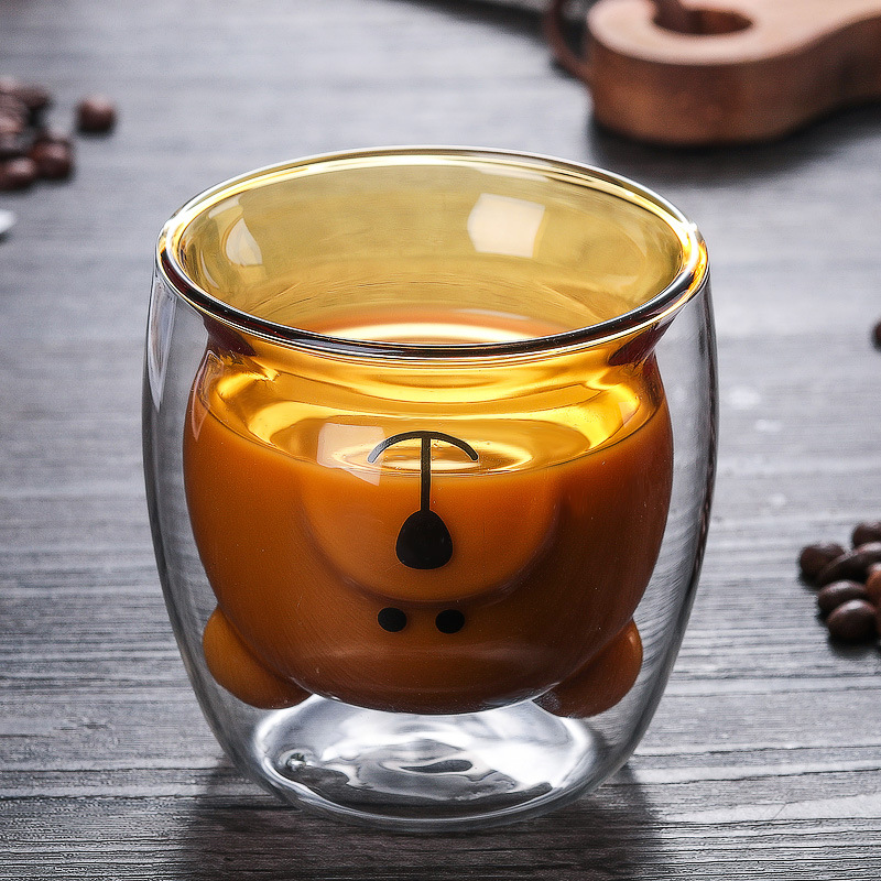 Borosilicate Double Wall Heat-Resistant Glass Cup Bear Cake Towel Cartoon Creative Coffee Cup Juice Milk Water Glass