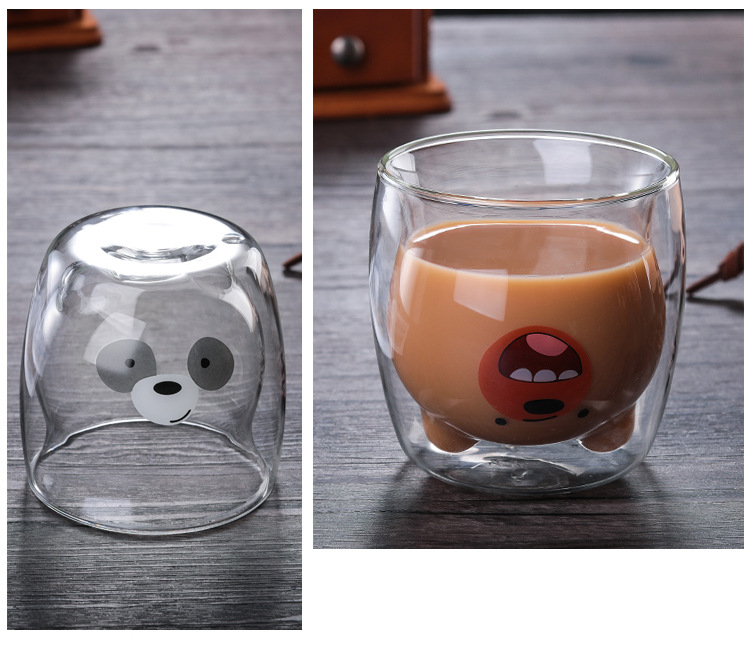 Borosilicate Double Wall Heat-Resistant Glass Cup Bear Cake Towel Cartoon Creative Coffee Cup Juice Milk Water Glass