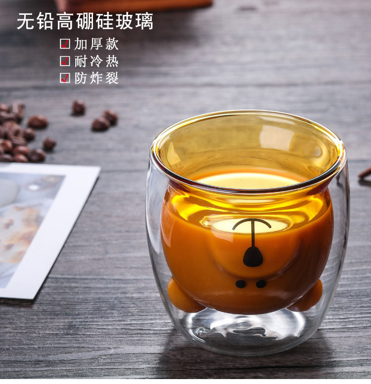 Borosilicate Double Wall Heat-Resistant Glass Cup Bear Cake Towel Cartoon Creative Coffee Cup Juice Milk Water Glass