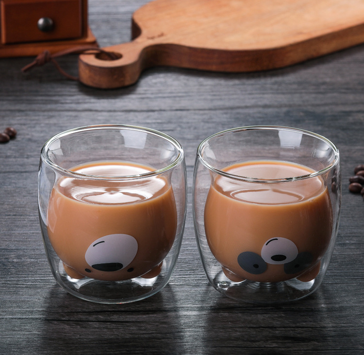 Borosilicate Double Wall Heat-Resistant Glass Cup Bear Cake Towel Cartoon Creative Coffee Cup Juice Milk Water Glass
