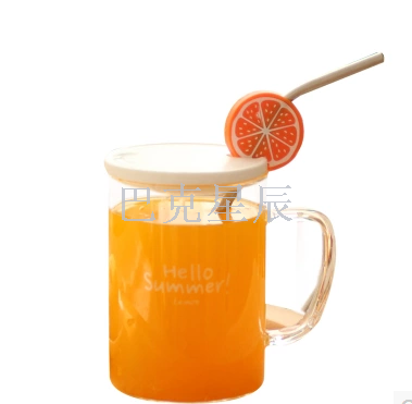 Cute personality fruit glass with lid spoon Korean creative tea cup Cute personality fruit glass with lid spoon Korean creative tea cup